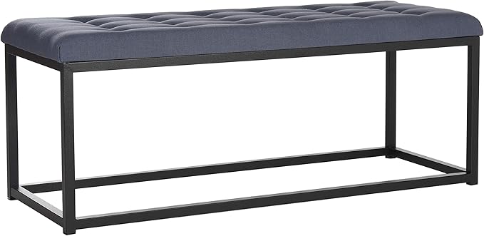 SAFAVIEH Home Collection – Reynolds Navy Tufted Upholstered Accent Bench, Modern Parsons-Style Open Frame Bench for Bedroom, Entryway or Living Room, Black Legs (FOX6225B)