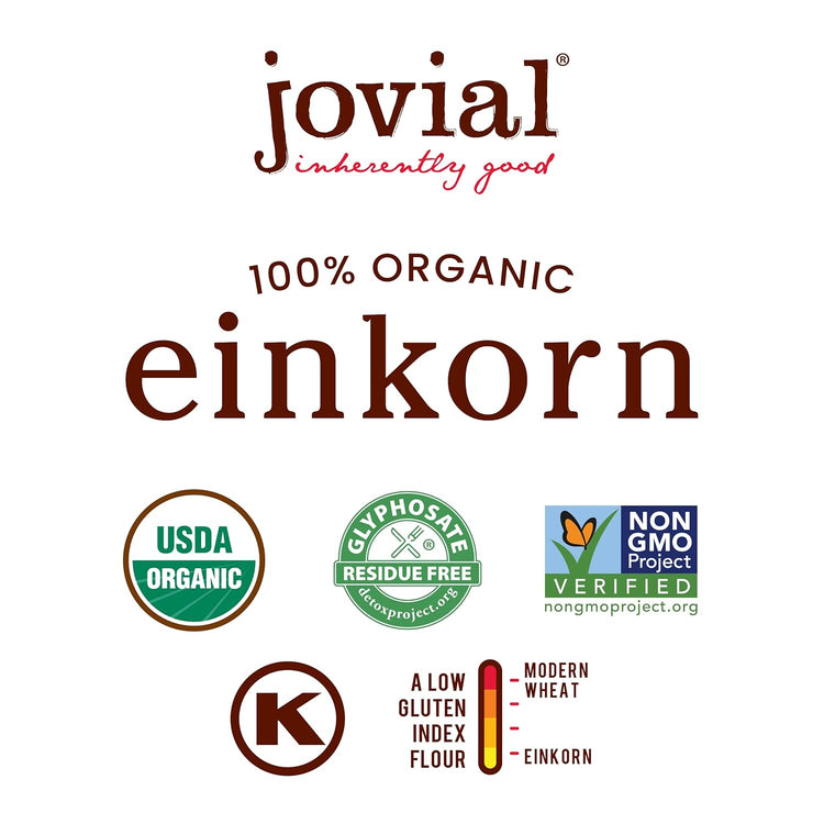 Jovial Organic Einkorn Unbleached All Purpose Flour - Bread Baking Flour for Sourdough, High Protein, Non-GMO, Organic Pizza & Pasta, European Italian, Glyphosate Free - 32 Oz, 3 Pack - Nestoria