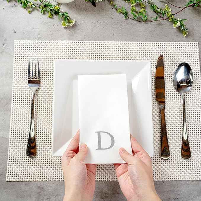 Luxenap 15.8 X 7.9 Inch Linen-Feel Guest Towels, 2000 Lettered Hand Towels - Silver Letter 'D', Sans Serif Font, White Paper Dinner Napkins, airlaid, For Restrooms And Tables - Restaurantware