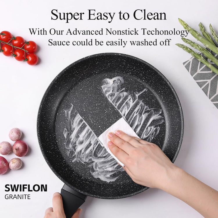 Non Stick Frying Pans,Healthy Stone Cookware,Deep Frying Pan Skillet,Omelette Pan,Egg Pans Nonstick,PFOA-free Non Toxic Frying Pan (8 Inch)