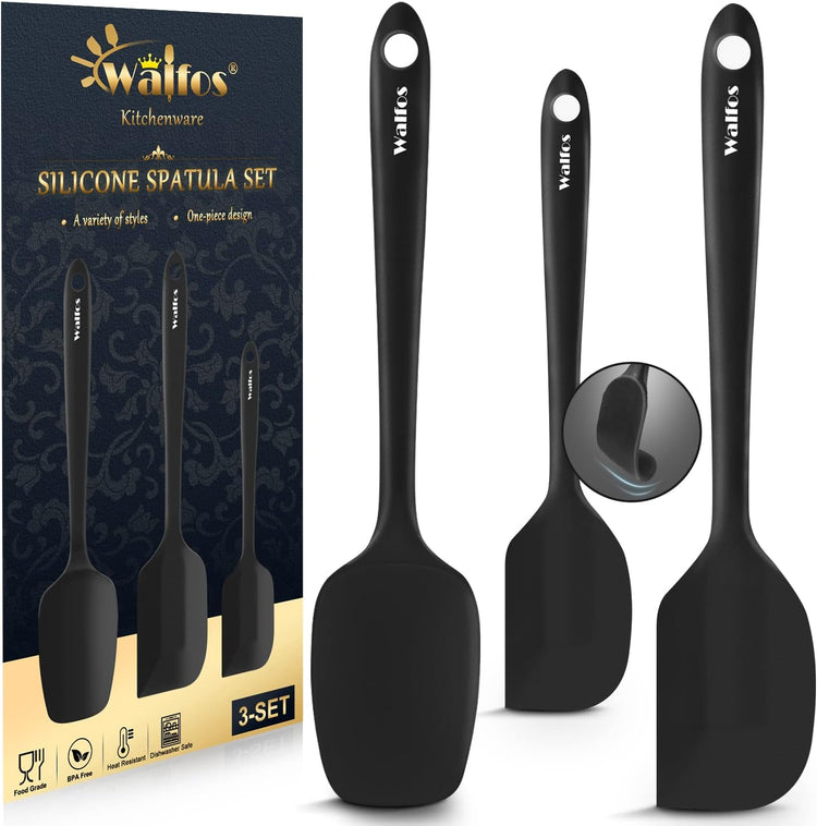 Walfos Mini Silicone Spatula Set of 3(600°F), Heat Resistant small Kitchen Silicone Spatulas, Strong Steel Core and One-Pieces Seamless Design, for Cooking Mixing & Baking,BPA Free & Dishwasher Safe