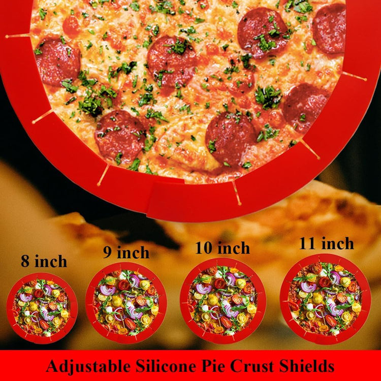 Adjustable Pie Crust Shields, Silicone Baking Protectors, Cover Ring Tools Fits 8-11.4 Inch Pies, Baking Pie Pizza Crust Shield Protector Cover for Edges (Red 2 + Blue 2)