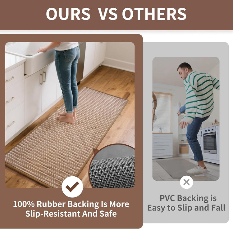 Large Kitchen Runner Rugs Long Kitchen Mat Non Slip Washable, Super Absorbent Soft Chenille Braided Kitchen Mats for Floor, Rubber Backing Kitchen Sink Standing Mat, Easy Clean, Brown 36"x71"