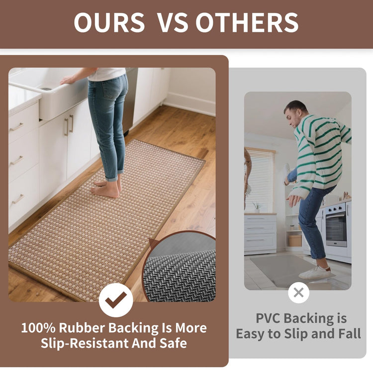 Kitchen Mat Kitchen Rugs Sets of 2 PCS Non Slip Brown 17"x30"+17"x59"