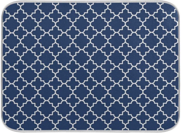 Super Absorbent Dish Drying Mat Microfiber Fast-Drying Dish Mat 16" x 18" Kitchen Dish Drying Pad Watercolor Cute Navy Blue Moroccan