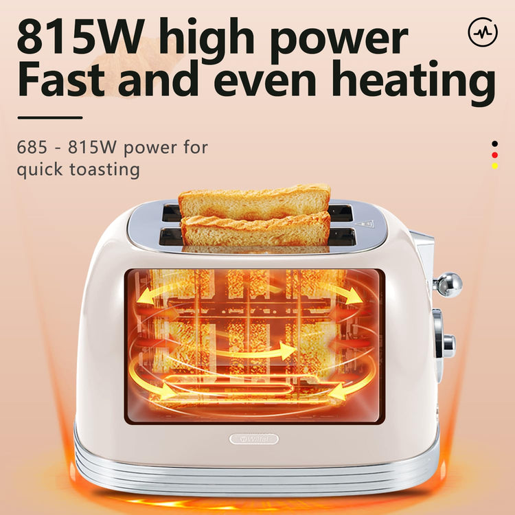 Beige Cute Retro Toaster 2 Slice with 1.58" Wide Slots