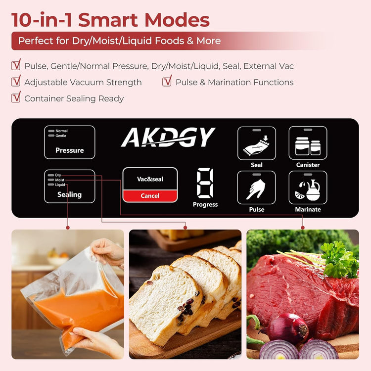 95Kpa Liquid Vacuum Sealer Machine, Full Automatic Food Sealer for Dry/Liquid/Moist Foods | Strong Suction | Digital Timer | One-Touch Operation | Built-in Cutter & Bag Storage | Removable Drip Tray