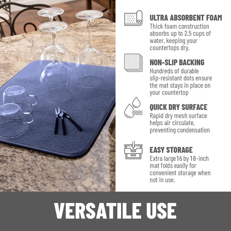 Bellemain XXL Dish Mat Microfiber Dish Drying Mat, Super absorbent (16" x 18", Navy)