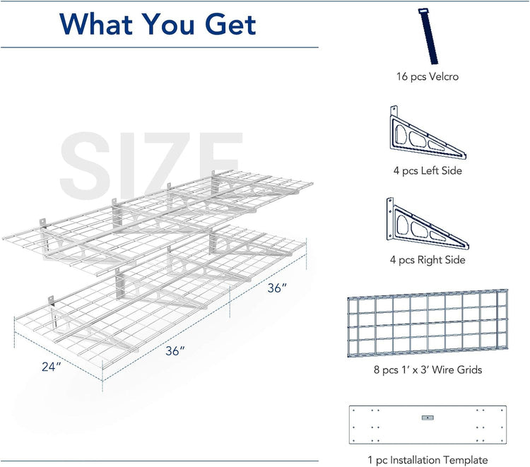 FLEXIMOUNTS 2-Pack 2x6ft 24-inch-by-72-inch Wall Shelf Garage Storage Rack Floating Shelves, White