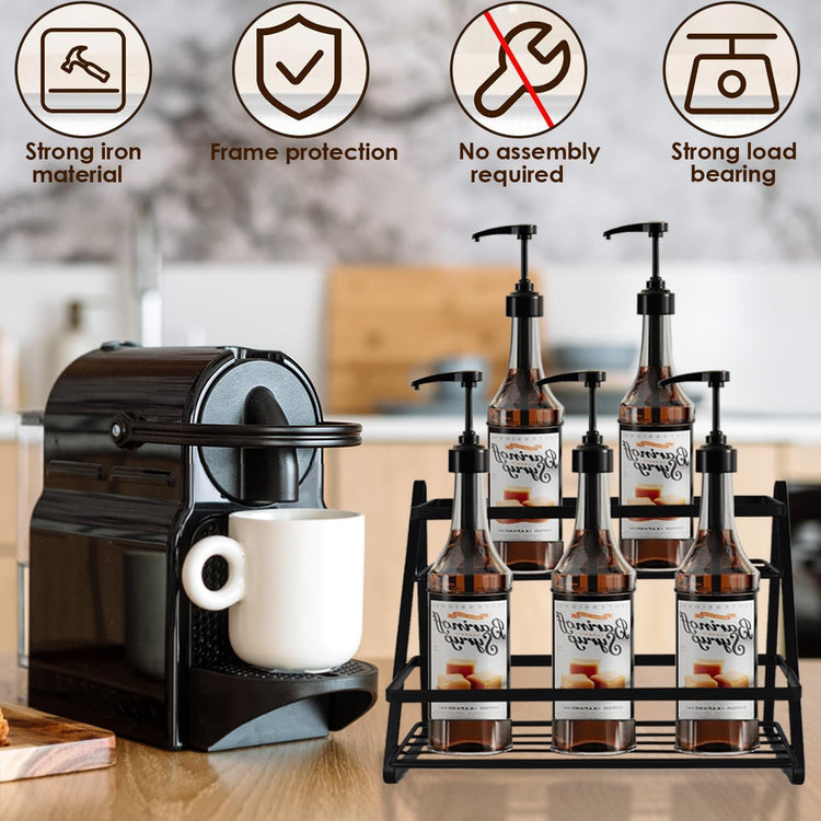 2 Tier Coffee Syrup Rack Organizer 6 Bottle Capacity