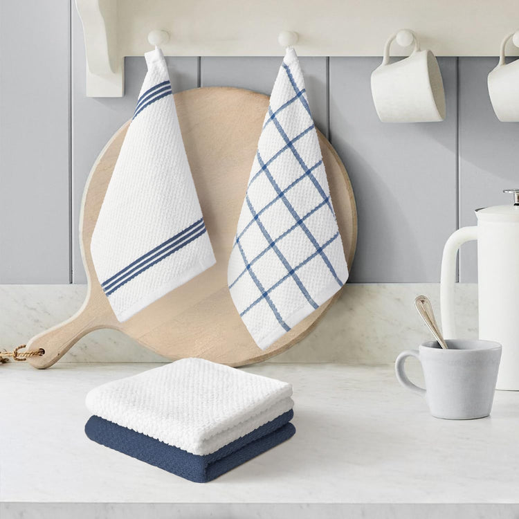 Artoid Mode Ring Spun Cotton Blue Dishcloth Kitchen Towels, 12x12 Inch Ultra Soft Absorbent Quick Drying Household Cleaning Kitchen Rags Set of 4 - Nestoria