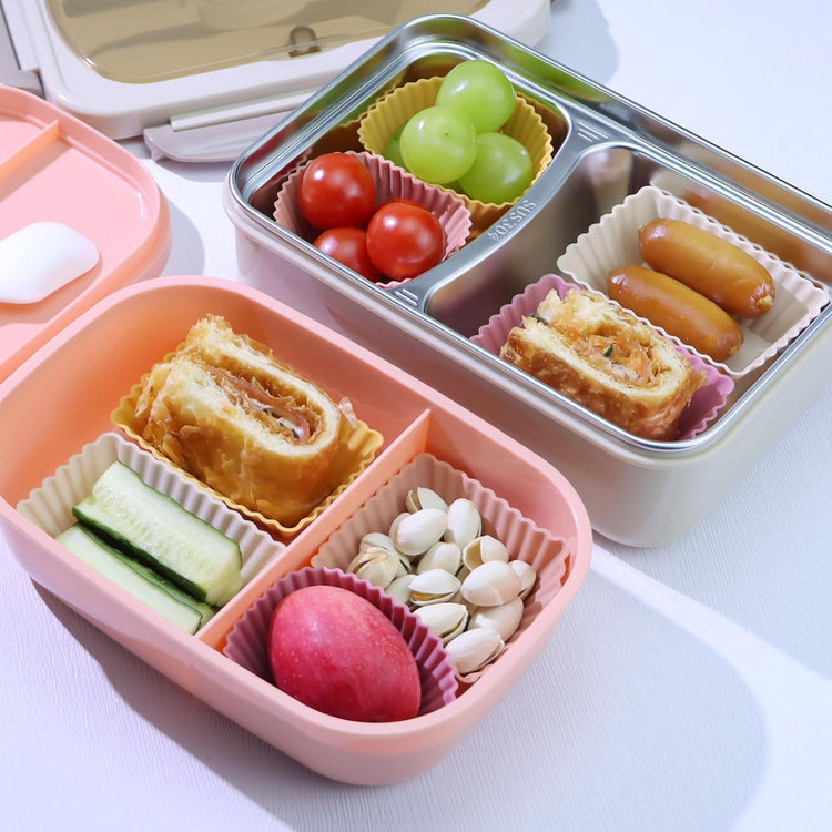 24Pack Silicone Muffin Cups, Reusable Cupcake Liners Molds for Baking, 3 Shapes Lunch Box Bento Dividers-Round, Square, and Rectangular (Orange Series, Regular Size)