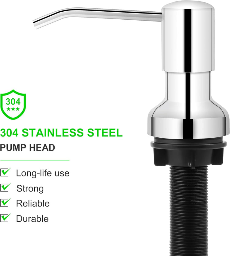 Soap Dispenser for Kitchen Sink, Sink Soap Dispenser with Longer Threaded Shaft Shank, 47" Extension Tube Connects Directly to Dish Soap Container, Wider Pump Head Base(Chrome)