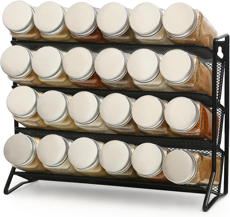 1PCS 4Tier Spice Rack for Counter Free Standing,Spice Rack for Inside Cupboard Hanging Wall Mounted Spice Seasoning Organiser Spice Jars Bottle Organizer for Kitchen Pantry(Black)