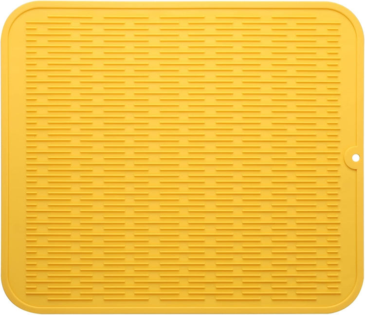 Silicone Dish Drying Mat for Multiple Usage,Easy clean,Eco-friendly,Heat-resistant Silicone Mat for Kitchen Counter or Sink,Refrigerator or Drawer Liner Yellow 2XL 24 inches x 18 inches