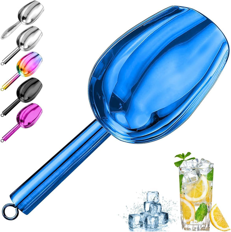 Metal Ice Scoop,Kitchen Ice Scooper for Ice Maker,Stainless Steel Small Ice Scooper for Freezer,Kitchen Gadgets Cookie Flour Pet Dog Food Scoop (Blue, 3oz)