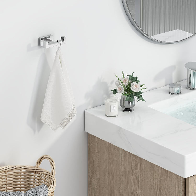 Suyar Double Towel Hook, SUS304 Stainless Steel Bathroom Hand Towel Holder, Bath Coat Robe Hanger Polished Chrome, Wall Mounted