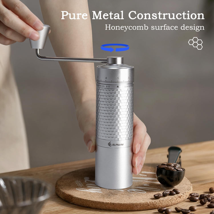Manual Coffee Grinder, Hand Coffee Grinder, Capacity 25g with Seven star titanium plated 440 Stainless Steel Conical Burr Portable Coffee Grinders for Home Use, Office, Travel(AVOID grind 0-3 range)