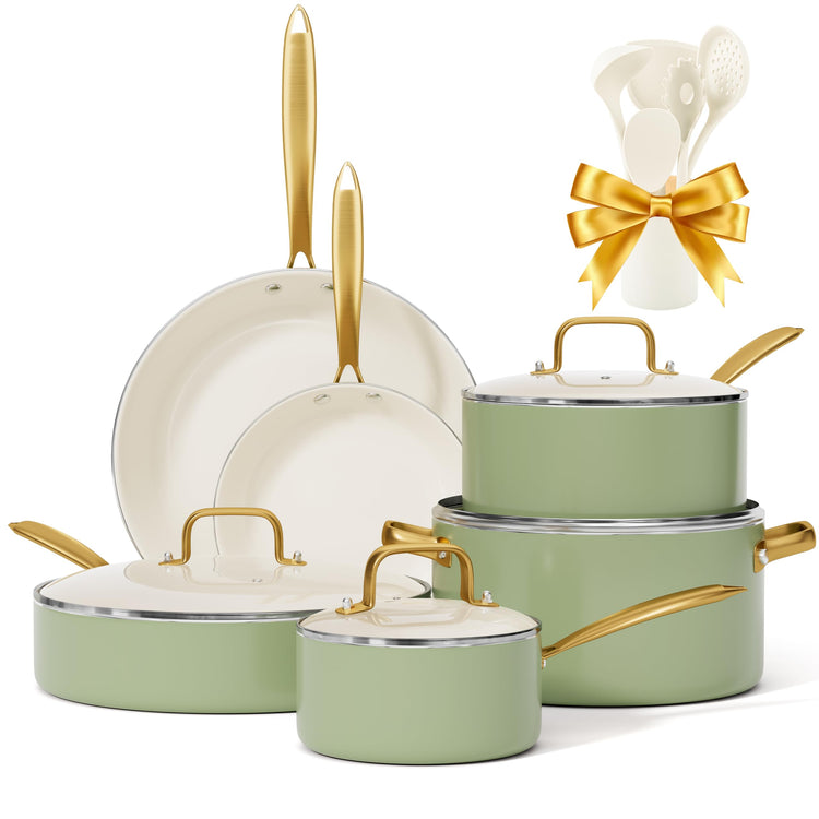Pots and Pans Set Non Stick Ceramic Cookware Set with Utensils Set