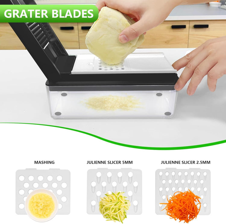 Vegetable Chopper, Onion Chopper Dicer, Mandoline Slicer, Food Chopper with Container, Vegetable Cutter for Salad Potato Carrot Garlic(10 Blades, Black White)