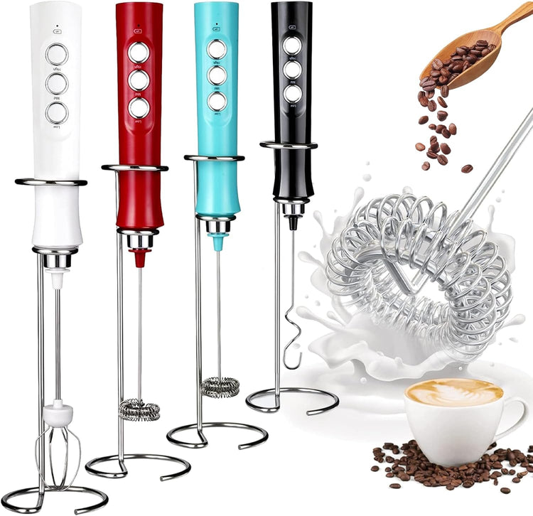 WanderLand Rechargeable Handheld Milk Frother Wand for Coffee,Drink Mixer with Stainless 2 Whisks, Electric Whisk 3 Speeds Adjustable, for Latte, Cappuccino, Hot Chocolate (Black)