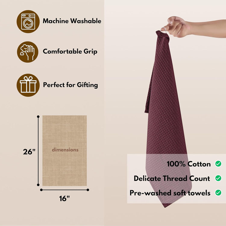 Native Fab Cotton Kitchen Towel with Hanging Loop 16x26 inches, 12-Pack, Waffle Weave Kitchen Towels for Cleaning Drying, Washcloths Soft & Absorbent Cloth Rags, Bar Towel, Dish Cloth, Burgundy Wine - Nestoria