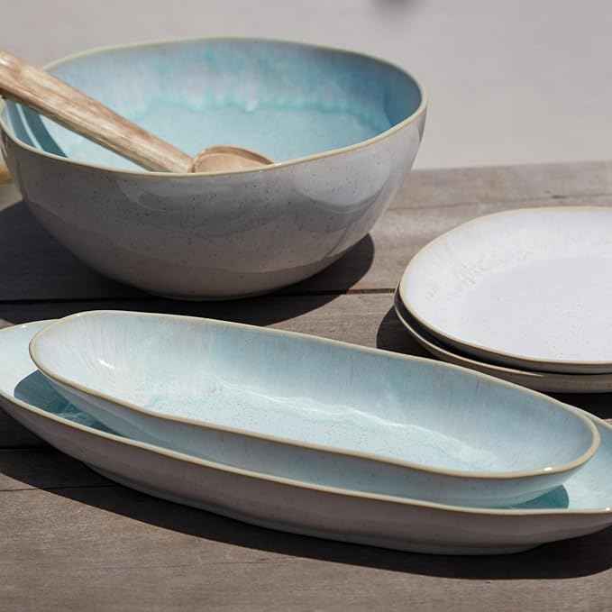 Casafina Ceramic Stoneware 11" x 4.5", 119 oz Serving Bowl - Eivissa Collection, Sea Blue | Microwave & Dishwasher Safe Dinnerware | Food Safe Glazing | Restaurant Quality Serveware