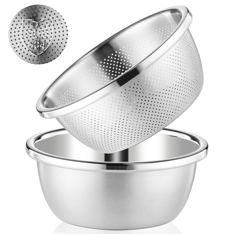 304 Stainless Steel Colander 5QT Microporous Colander & Large Bowl for Kitchen