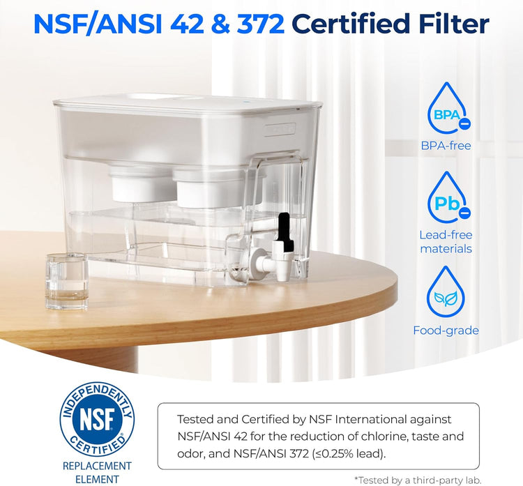 Waterdrop 40 Cup Dual Filter Dispenser, 8X Faster Filtration, 400-Gallon Lifespan, Water Filter Dispenser for Home/Office, 2 Replacements, 10X Longer Lifetime, Reduces Chlorine, PFOA/PFOS๏ผWhite