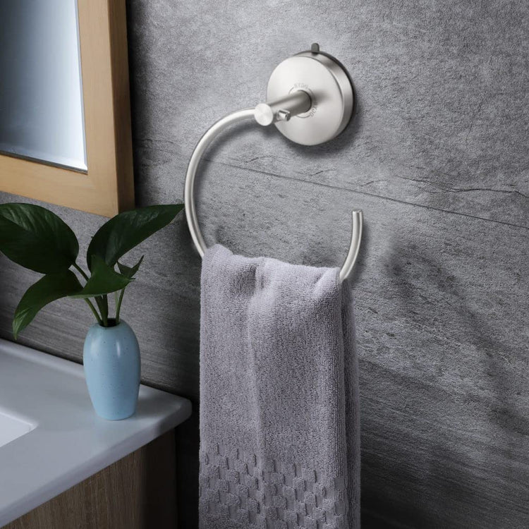 Suction Cup Hand Towel Ring Brushed Nickel Hand Towel Holder for Bathroom Wall SUS 304 Stainless Steel Kitchen Towel Hanger