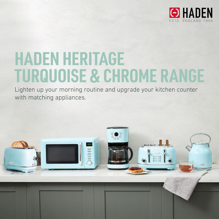 Haden Heritage 1.7 Liter Stainless Steel Electric Kettle, Hot Water Kettle with 360-Degree Base and Auto Shutoff, Turquoise & Chrome