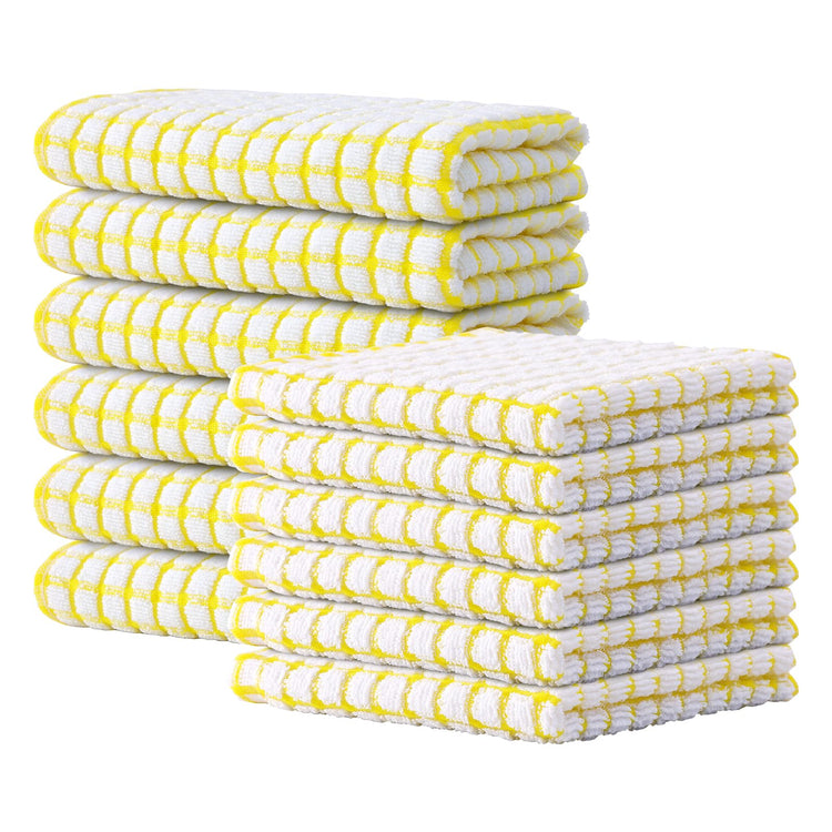 Cotton 12 Pack Kitchen Towels and Dishcloths Sets (12 Count)