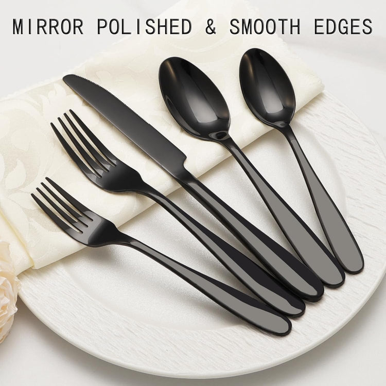 40-Piece Black Silverware Set, Flatware Set for 8, Food-Grade Stainless Steel Tableware Cutlery Set, Mirror Finished Utensil Sets for Home Restaurant, Forks Spoons and Knives Set, Dishwasher Safe