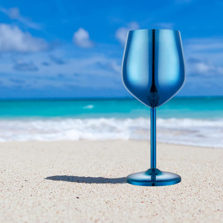 Stainless Steel Wine Glasses Set of 4 Unbreakable Blue Wine Glass 18 oz Unique Metal Wine Goblets for Outdoor, Travel, Camping, Pool, Ideal Gift for Wine Lovers