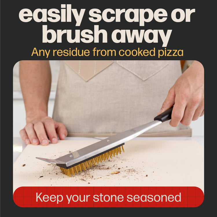 2-in-1 Pizza Oven Brush & Scraper | Dual-Purpose Pizza Stone Brush Scraper with Stainless Steel Head | Outdoor Oven Cleaning Accessories, Stone Cleaner, Essential Cooking Tools