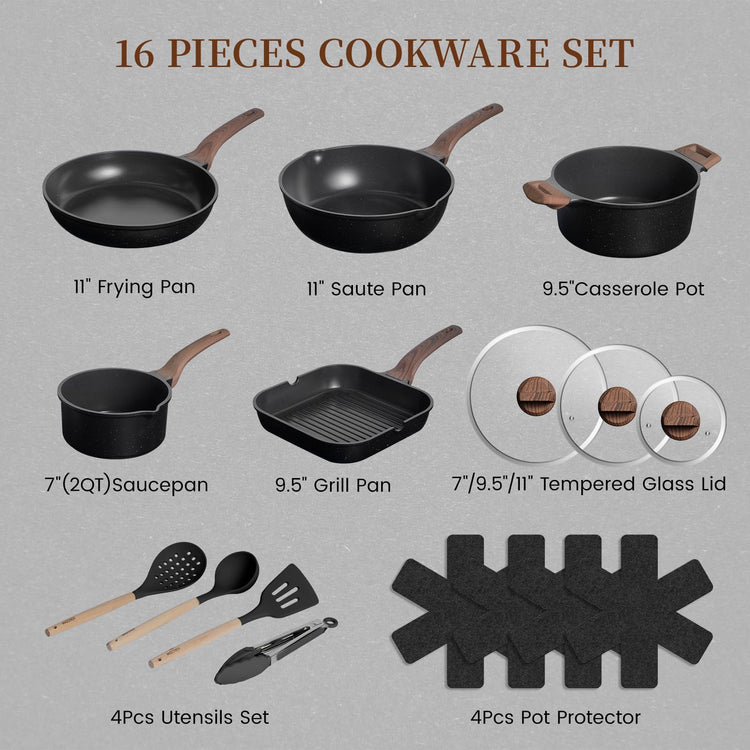 16Pcs Ceramic Pots and Pans Set Non Stick