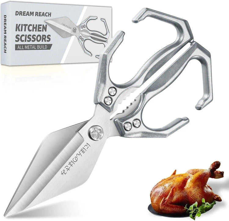 Heavy Duty Poultry Shears for Food with Silver Ergonomic Handle