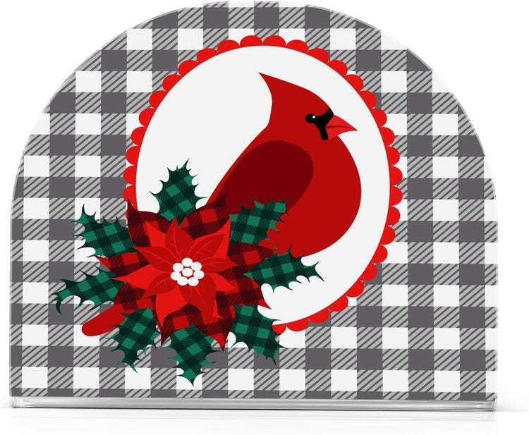 Cardinal Bird Christmas Checkered Plaid Napkin Holder for Table Paper Napkins Holder Acrylic Tissue Dispenser Kitchen Dining Room Bathroom Party Car Decor