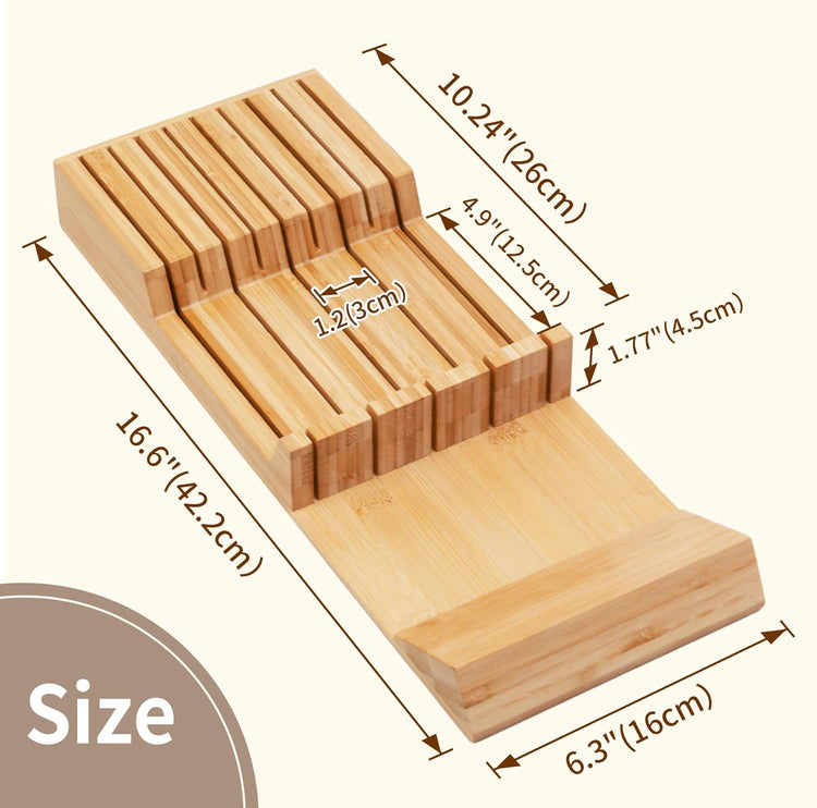 Utoplike Knife Drawer Organizer Bamboo Knives Block for Kitchen, Large Handle Steak Holder, Fit for 9 Knives (Not Included)