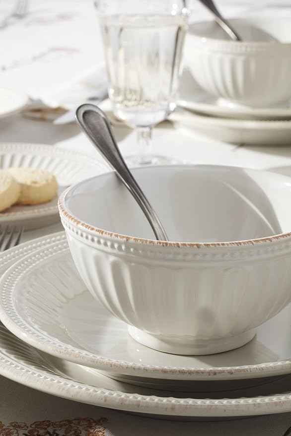 Lenox French Perle Groove 12-Piece Plate & Bowl Set, 23.05 LB, White