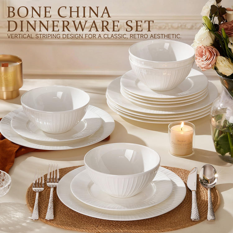 12Pc Bone China Dinnerware Set & 20Pc Flatware Combo Set for 4