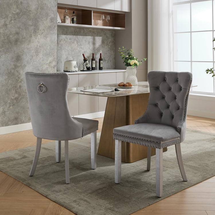 Grey Velvet Dining Chairs Set of 2 (2 Count)
