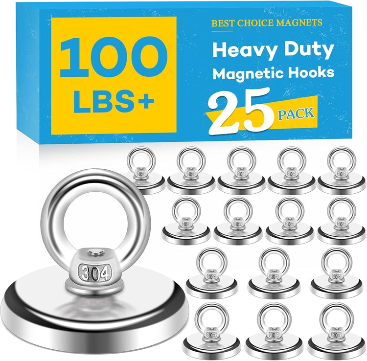 Magnetic Hooks, 100 LB(45KG) Heavy Duty Magnetic Hooks with Countersunk Hole Eyebolt, Perfect for Home, Kitchen, Workplace, Office and Garage, Pack of 25