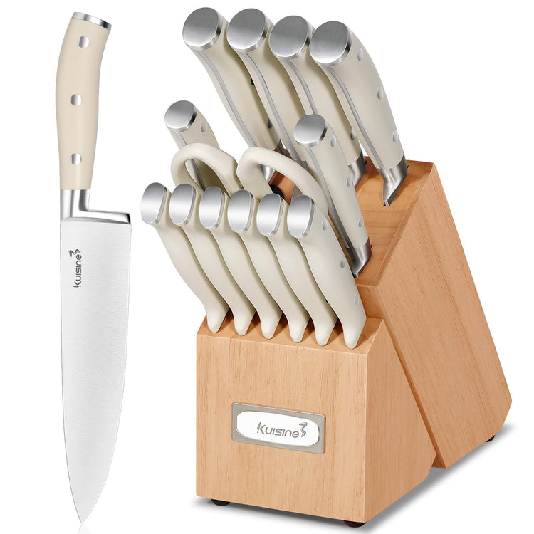 Upgraded Knife Set High Carbon Stainless Steel Sharper Blade Ergonomic Handle (15 Count)