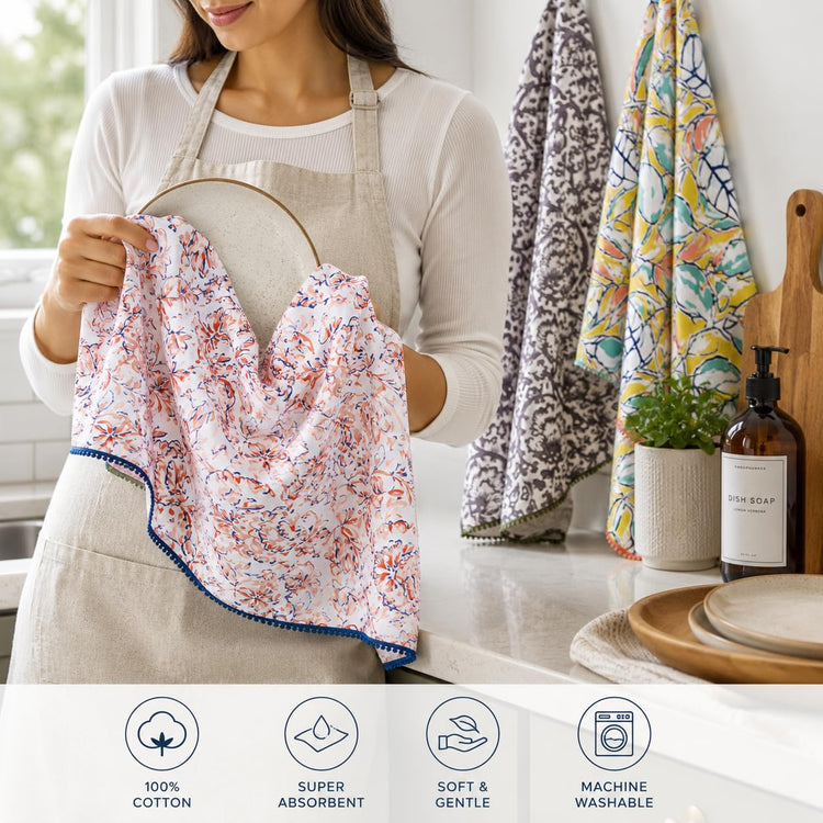 Printed Kitchen Dish Bar and Tea Towels Cotton (6 Count)