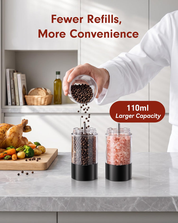 Larger Capacity Rechargeable Electric Salt and Pepper Grinder Set
