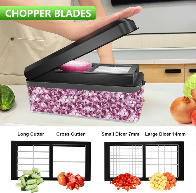 Vegetable Chopper, Onion Chopper Dicer, Mandoline Slicer, Food Chopper with Container, Vegetable Cutter for Salad Potato Carrot Garlic(9 Blades, Black)