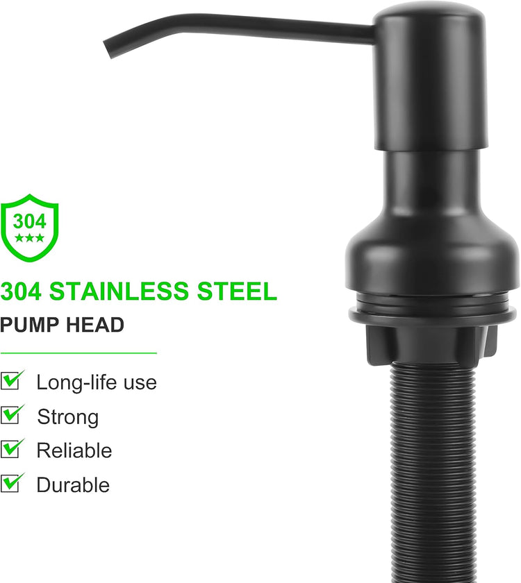 Soap Dispenser for Kitchen Sink, Sink Soap Dispenser with Longer Threaded Shaft Shank, 47" Extension Tube Connects Directly to Dish Soap Container, Wider Pump Head Base (Black)