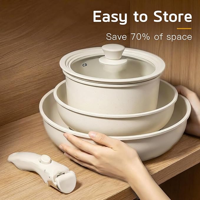 GiPP Ceramic Pots and Pans Set Non Stick, Nonstick Detachable Handle Cookware Sets, Healthy Non Toxic PFAS PFOA & PTFE Free, Dishwasher &Oven Safe, Induction Kitchen Pot and Pan