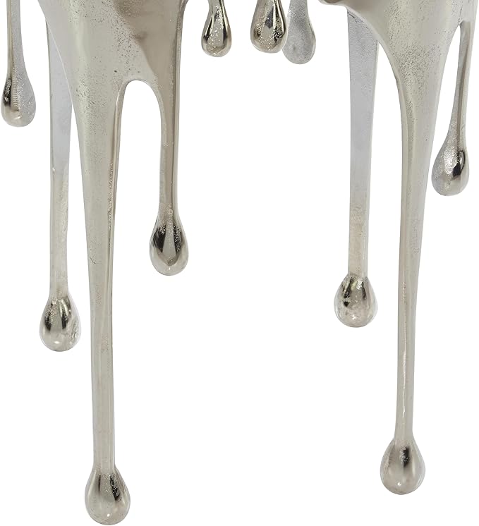 Deco 79 Aluminum Metal Side End Accent Table Drip End Table with Melting Design and Shaded Glass Top, Side Table 16" x 16" x 25", Silver